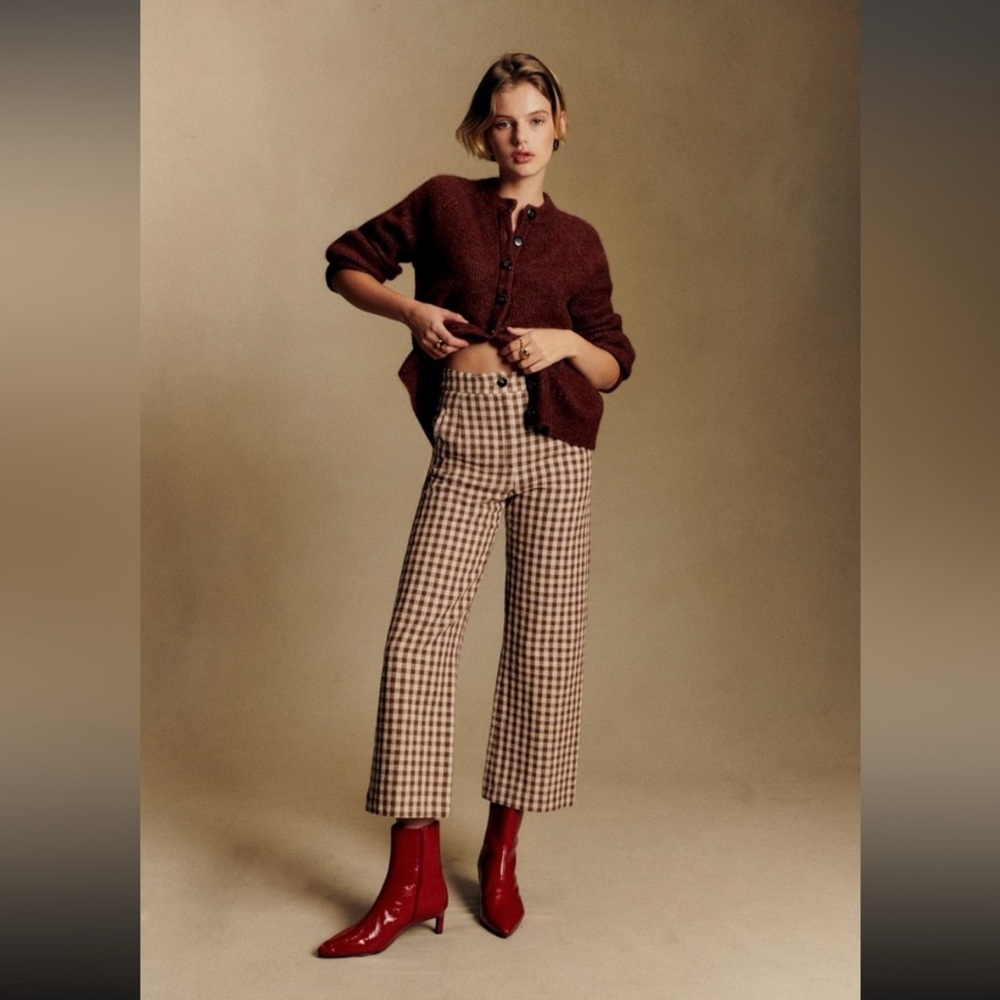 Sezane brown and ecru Martin crop, size 34 (2)